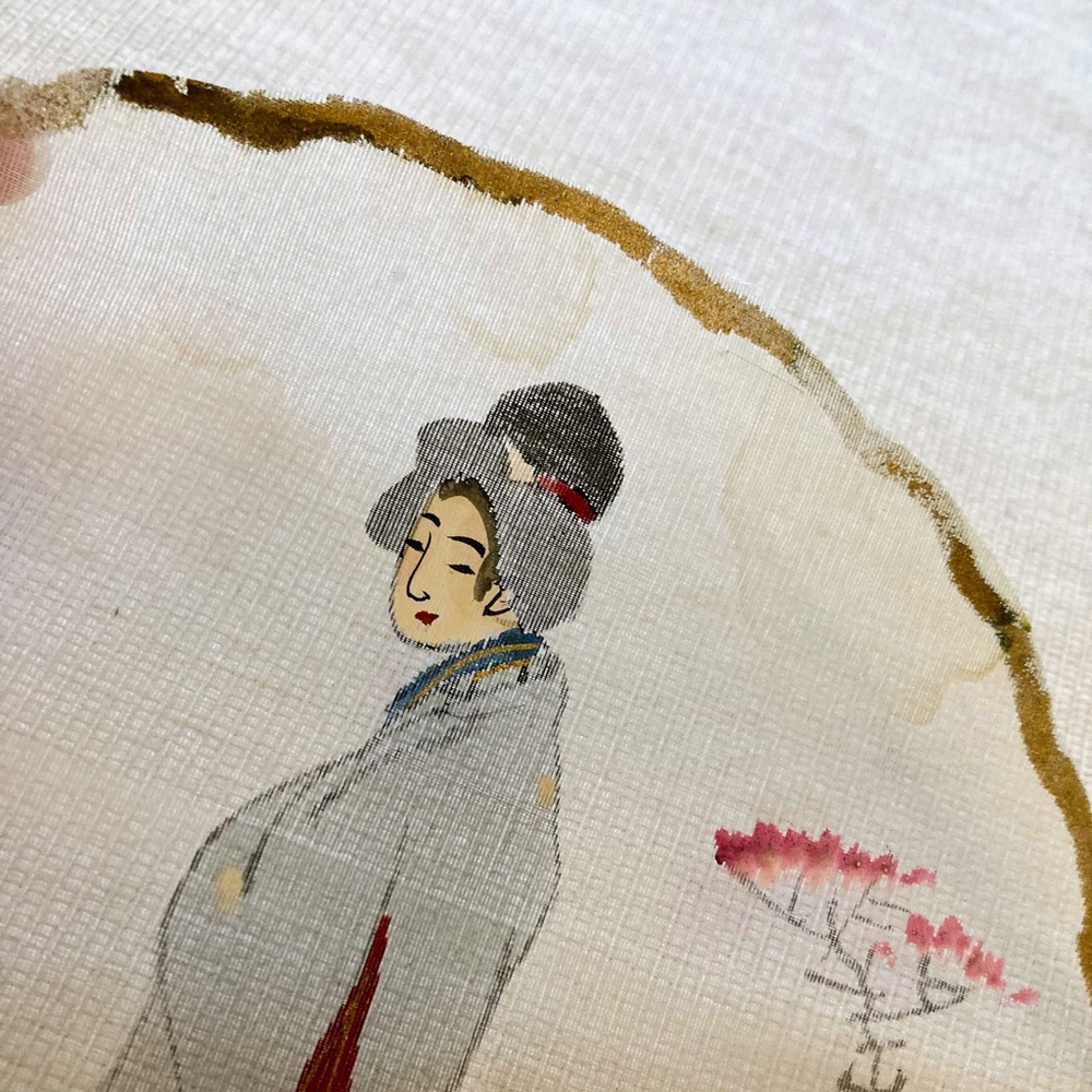 Vintage Set of Traditional Japanese Hand Painted Silks for fans 1 Large 9 Small - Picture 16 of 16